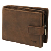 Klasyczny portfel męski skórzany brązowy z zapięciem poziomy Leo