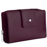 Kochmanski damski portfel skórzany duży śliwkowy na karty rozkładany