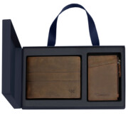 Zestaw prezentowy męski portfel poziomy i etui skóra naturalna LEO