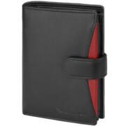 Skórzany czarny portfel męski z zapięciem czerwona wstawka Jack