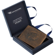 Portfel dla wędkarza brąz poziomy skórzany z wędką Leo