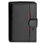 Męski portfel skórzany czarny z czerwoną wstawką zapięcie na nap premium Connor