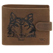 Męski portfel na zatrzask z wilkiem brąz skóra naturalna WallStreet