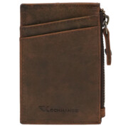 Męski portfel na karty z zamkiem cienki brąz ze skóry naturalnej Leo