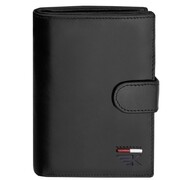 Rozbudowany portfel męski czarny ze skóry z zapięciem premium SmartPay William