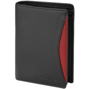Pionowy czarny portfel męski z ze skóry naturalnej czerwona wstawka Jack