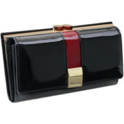 Portmonetka portfel damski skórzany czarny lakierowany Mia