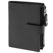Cienki skórzany portfel męski na zatrzask i kieszonką na zamek czarny Greg