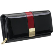 Portfel damski skórzany czarny lakierowany ze skóry premium Mia