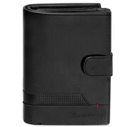 Duży czarny portfel męski z zapięciem i czerwoną nitką skóra SmartPay Dylan