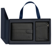 Zestaw prezentowy męski portfel z zapięciem i etui skóra czerń GREG