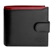 Portfel skórzany męski premium czarny czerwona wstawka zapinany SmartPay Carter