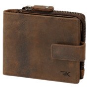 Brązowy mały skórzany portfel męski na zatrzask z kieszonką na zamek cienki Leo