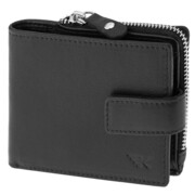 Czarny mały skórzany portfel męski na zatrzask i zamek cienki Greg