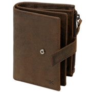 Klasyczny portfel męski skórzany brąz z zapięciem pionowy Leo