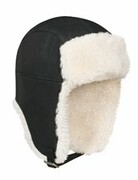 Naturalna czapka uszatka zimowa ze skóry obszyta futrem S-03