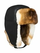 Naturalna czapka uszatka zimowa ze skóry obszyta futrem S-04