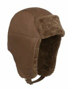 Naturalna czapka uszatka zimowa ze skóry obszyta futrem S-05