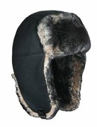 Naturalna czapka uszatka zimowa ze skóry obszyta futrem S-020