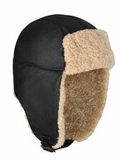 Naturalna czapka uszatka zimowa ze skóry obszyta futrem CAPNT-V9