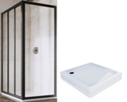 Zestaw kabina kwadrat ASDP3+APSS 80 czarna, transparent + brodzik Kompakt [PRODUKT NOWY] RAVAK