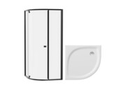 Zestaw kabina półokrągła PSKK3-80 czarna, transparent + brodzik Flat [PRODUKT NOWY] RAVAK