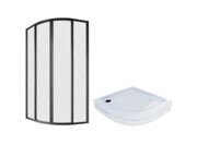 Zestaw kabina półokrągła SKCP4 90 czarna, transparent + brodzik Kompakt [PRODUKT NOWY] RAVAK