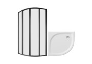 Zestaw kabina półokrągła SKCP4 90 czarna, transparent + brodzik Flat [PRODUKT NOWY] RAVAK