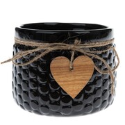Ceramiczna osłonka na doniczkę Wood heart czarny, 8 x 11 cm 4HOME