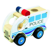 Bino Drewniane auto Policja, niebieski Bino