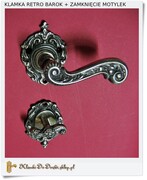 Mosieżna klamka retro z zamknięciem do łazienki barok