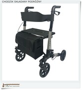 Lekki składany chodzik czterokołowy z siedziskiem i torbą (Rollator)