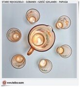 Satre rękodzieło Dekoracyjny dzbanek i sześć szklanek Papuga