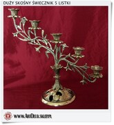 Jaki Świecznik skośny Duży mosiężny 5 ramienny KWIATY