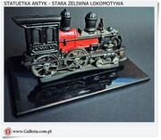 Antyk - Stara Statuetka Żeliwna lokomotywa na podstawie