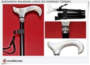 Elegancka laska ozdobna składana regulowana Biała Derby (AS 381)