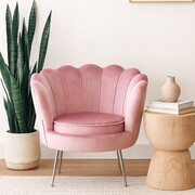 Fotel MUSZELKA – różowy velvet, styl glamour, 3 kolory nóg