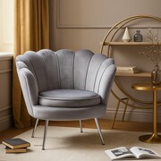 Fotel MUSZELKA LC-032-1 na srebrnych nóżkach, szary velvet