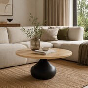 Ława ALBA okrągła 70 cm – dąb naturalny i czarna metalowa podstawa