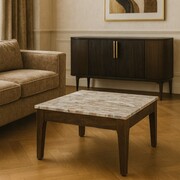 Stolik kawowy Venezia – szary marmur + ciemny brąz (drewno mango) Marmoholz — nowoczesna elegancja w drewnie i marmurze