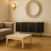 Stolik kawowy Venezia – szary marmur i jasne drewno mango, 80×80 Marmoholz — nowoczesna elegancja w drewnie i marmurze