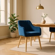 Krzesło HUAN 2 — poducha na siedzisku, bukowy stelaż, tkanina Bluvel ATREVE – personalizowane krzesła i hokery, polska produkcja