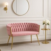 Sofa tapicerowana pleciona ROSSE SF2-FX na złotych nogach, różowa