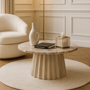 Stolik kawowy Torino — szary marmur i bielone drewno (Ø70 × 40 cm) Marmoholz — nowoczesna elegancja w drewnie i marmurze