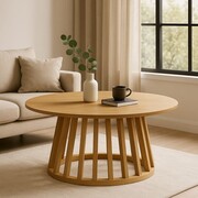 Stolik kawowy LINEA – okrągły, lity dąb naturalny MESTIERE HOME