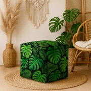 Pufa CUBE TROPICAL — welur druk MONSTERA