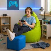 Pufa kostka BLUE CUBE – niebieska 40×40 cm, podnóżek i siedzisko