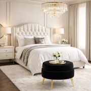 Pufa MUSZELKA – glamour, tkanina Bluvel, złote lub srebrne nogi ATREVE – personalizowane krzesła i hokery, polska produkcja