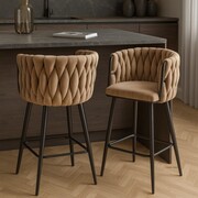 Niski hoker ROSSE H7-FX – cappuccino velvet, plecione oparcie, do wyspy 90 cm