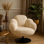 Fotel tapicerowany SHAGGY – obrotowy 360°, tkanina futerkowa, czarna podstawa